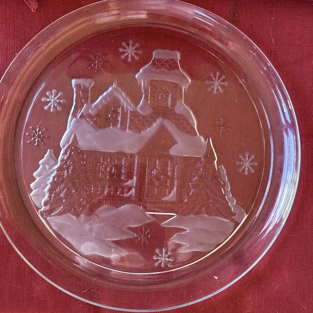 Vintage  Arcoroc Glass Christmas Serving Plate 13" Embossed Made in France